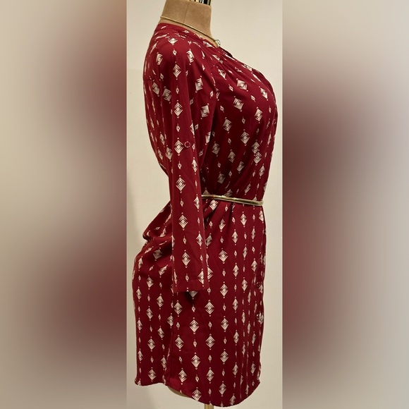 41 Hawthorn Red White Long Sleeves Button Down Geometric Design Shirt Dress Sz S - Picture 2 of 16